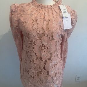 Wayf Pink Ruffled Long Sleeve Blouse